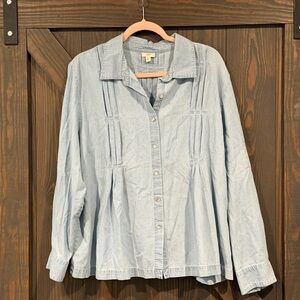 J. Jill Women’s Cotton Chambray Denim Pleated‎ Tunic Top Blouse Size XL